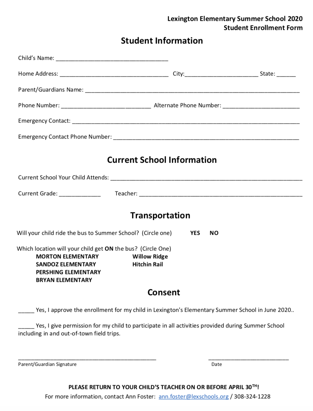 SUMMER SCHOOL – Lexington Public Schools