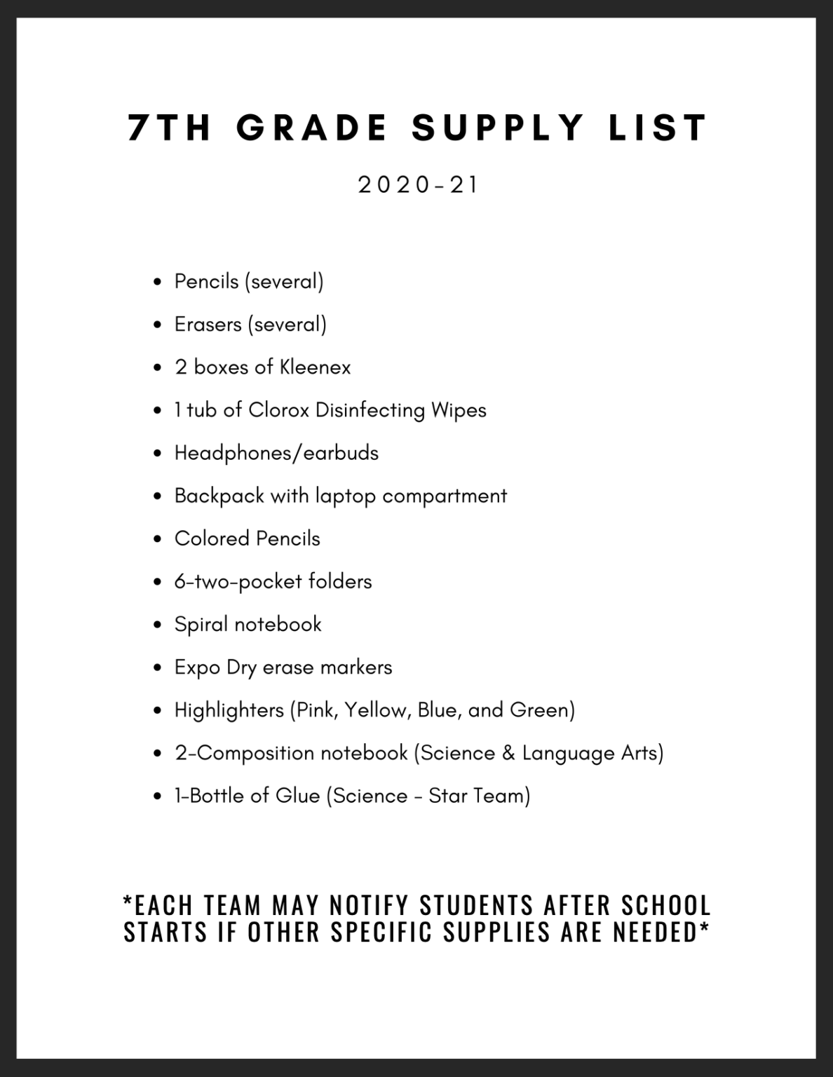 School Supply Lists Lexington Public Schools