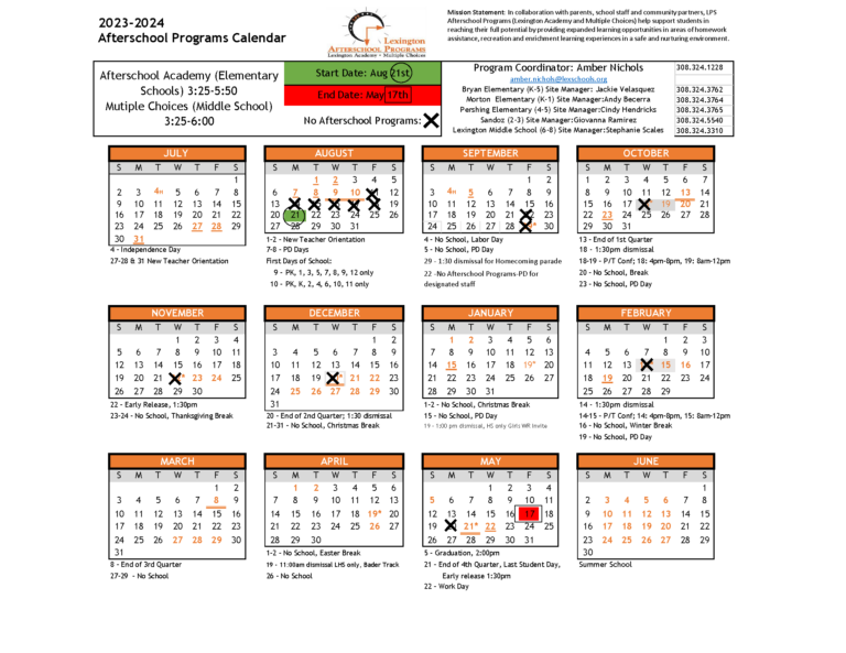 Calendar Lexington Public Schools