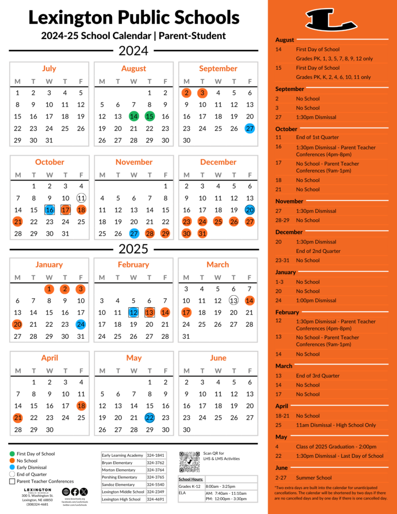 Calendar Lexington Public Schools