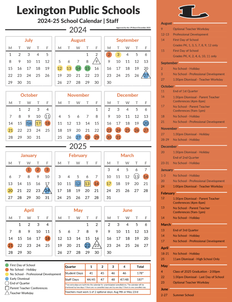 Calendar Lexington Public Schools